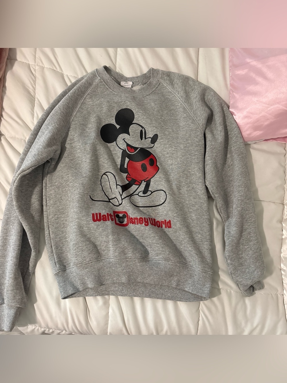Disney Gray Crewneck Sweatshirt with Red Mickey Graphic